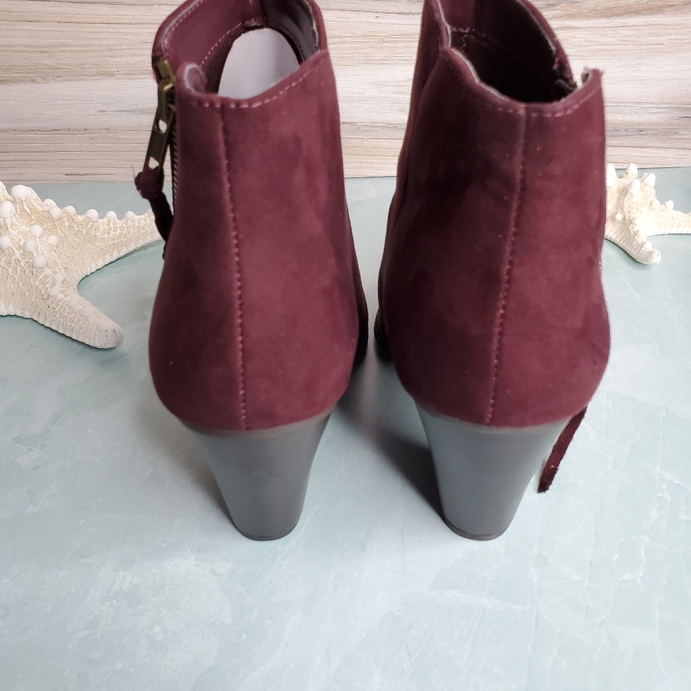 NEW New Wine Suede Ankle Booties - Picture 2 of 4